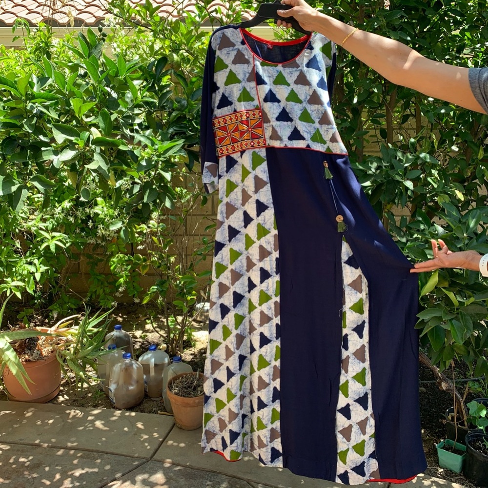 Indian Navy and printed maxi dress